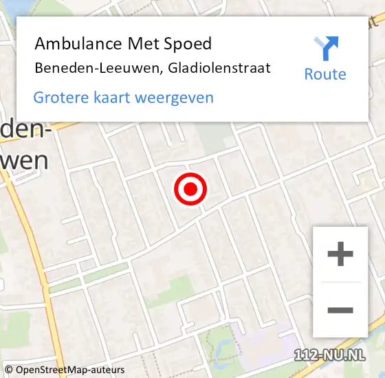 Locatie op kaart van de 112 melding: Ambulance Met Spoed Naar Beneden-Leeuwen, Gladiolenstraat op 1 oktober 2021 16:55