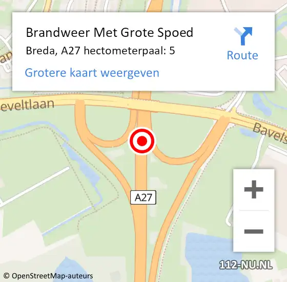 Locatie op kaart van de 112 melding: Brandweer Met Grote Spoed Naar Breda, A27 hectometerpaal: 5 op 1 oktober 2021 17:29