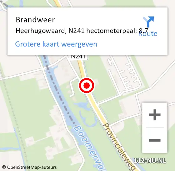 Locatie op kaart van de 112 melding: Brandweer Heerhugowaard, N241 hectometerpaal: 8,7 op 1 oktober 2021 19:35