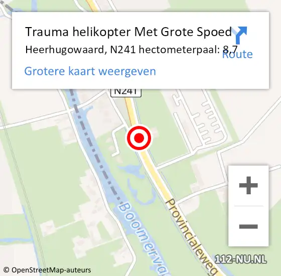 Locatie op kaart van de 112 melding: Trauma helikopter Met Grote Spoed Naar Heerhugowaard, N241 hectometerpaal: 8,7 op 1 oktober 2021 19:48