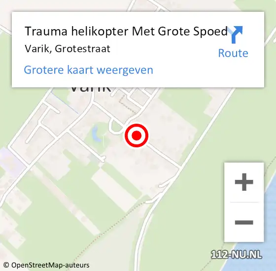 Locatie op kaart van de 112 melding: Trauma helikopter Met Grote Spoed Naar Varik, Grotestraat op 1 oktober 2021 21:54