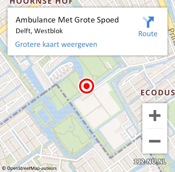 Locatie op kaart van de 112 melding: Ambulance Met Grote Spoed Naar Delft, Westblok op 2 oktober 2021 00:29