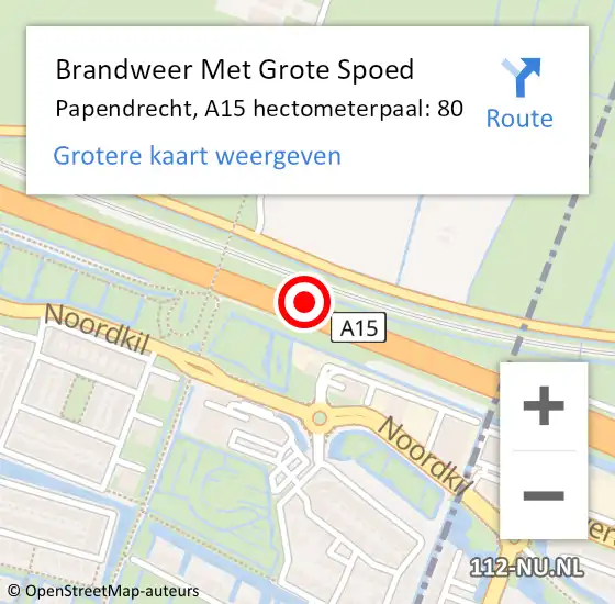 Locatie op kaart van de 112 melding: Brandweer Met Grote Spoed Naar Papendrecht, A15 hectometerpaal: 80 op 2 oktober 2021 00:34