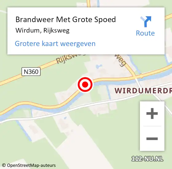 Locatie op kaart van de 112 melding: Brandweer Met Grote Spoed Naar Wirdum, Rijksweg op 2 oktober 2021 05:27