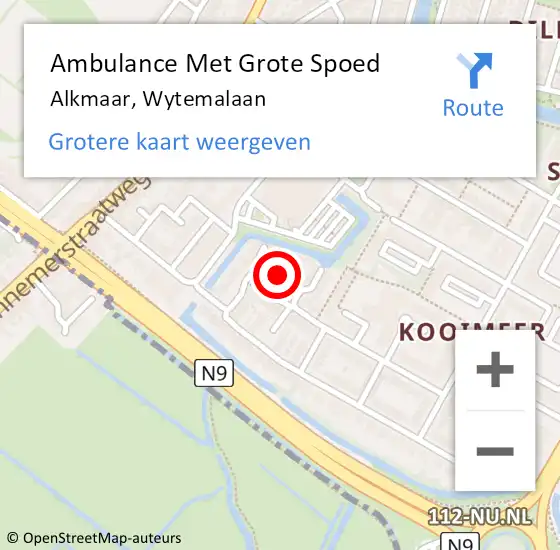 Locatie op kaart van de 112 melding: Ambulance Met Grote Spoed Naar Alkmaar, Wytemalaan op 2 oktober 2021 11:47