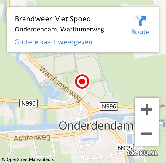 Locatie op kaart van de 112 melding: Brandweer Met Spoed Naar Onderdendam, Warffumerweg op 2 oktober 2021 14:40