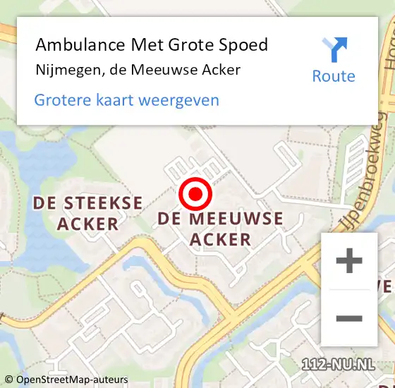 Locatie op kaart van de 112 melding: Ambulance Met Grote Spoed Naar Nijmegen, de Meeuwse Acker op 2 oktober 2021 15:25