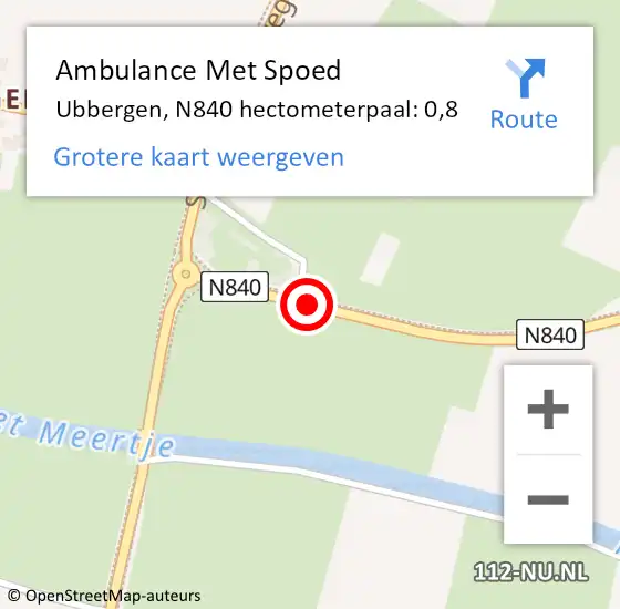Locatie op kaart van de 112 melding: Ambulance Met Spoed Naar Ubbergen, N840 hectometerpaal: 0,8 op 2 oktober 2021 19:44
