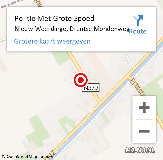 Locatie op kaart van de 112 melding: Politie Met Grote Spoed Naar Nieuw-Weerdinge, Drentse Mondenweg op 2 oktober 2021 22:30