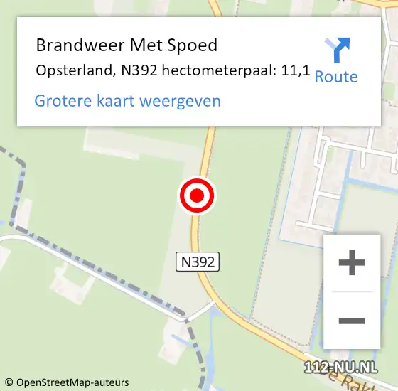 Locatie op kaart van de 112 melding: Brandweer Met Spoed Naar Opsterland, N392 hectometerpaal: 11,1 op 2 oktober 2021 23:01
