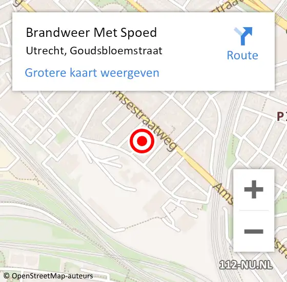 Locatie op kaart van de 112 melding: Brandweer Met Spoed Naar Utrecht, Goudsbloemstraat op 2 oktober 2021 23:56