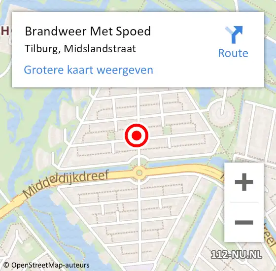 Locatie op kaart van de 112 melding: Brandweer Met Spoed Naar Tilburg, Midslandstraat op 3 oktober 2021 02:07
