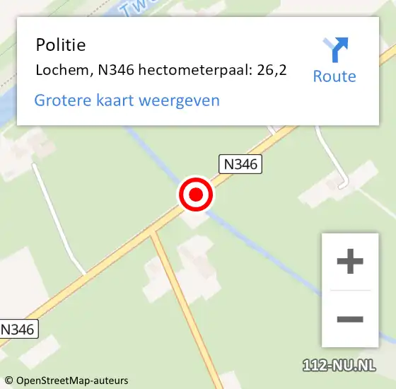 Locatie op kaart van de 112 melding: Politie Lochem, N346 hectometerpaal: 26,2 op 3 oktober 2021 07:39