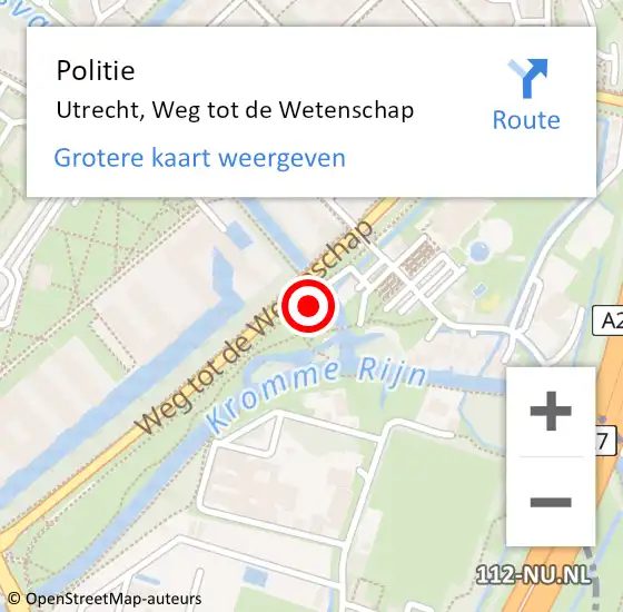 Locatie op kaart van de 112 melding: Politie Utrecht, Weg tot de Wetenschap op 3 oktober 2021 10:31