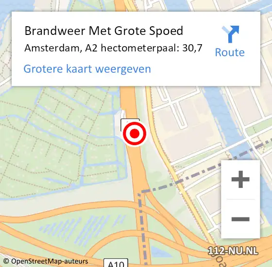 Locatie op kaart van de 112 melding: Brandweer Met Grote Spoed Naar Amsterdam, A2 hectometerpaal: 30,7 op 3 oktober 2021 11:09