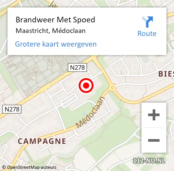 Locatie op kaart van de 112 melding: Brandweer Met Spoed Naar Maastricht, Médoclaan op 3 oktober 2021 12:08