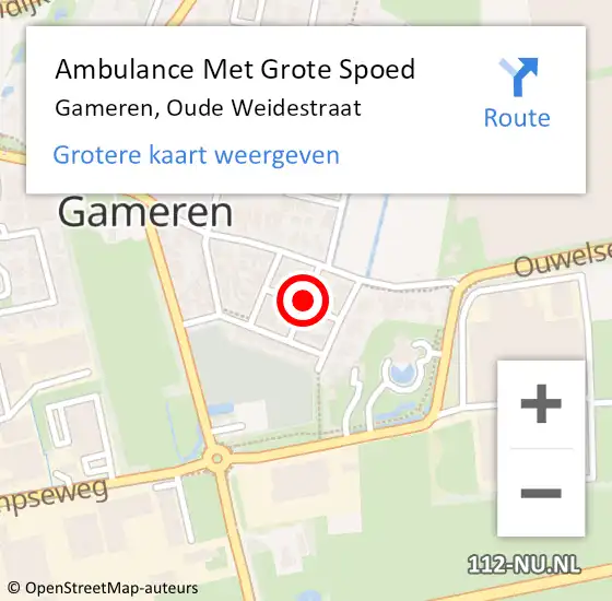 Locatie op kaart van de 112 melding: Ambulance Met Grote Spoed Naar Gameren, Oude Weidestraat op 3 oktober 2021 13:45