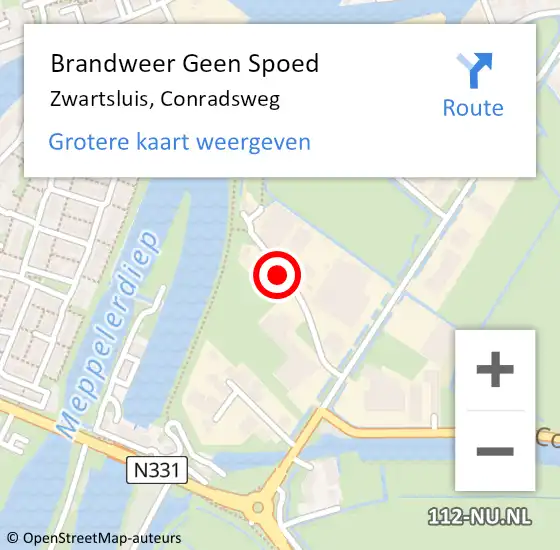 Locatie op kaart van de 112 melding: Brandweer Geen Spoed Naar Zwartsluis, Conradsweg op 3 oktober 2021 14:24