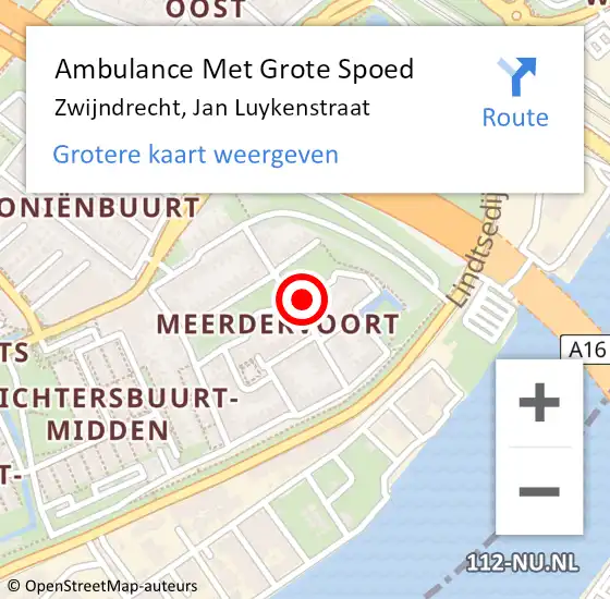 Locatie op kaart van de 112 melding: Ambulance Met Grote Spoed Naar Zwijndrecht, Jan Luykenstraat op 3 oktober 2021 15:39