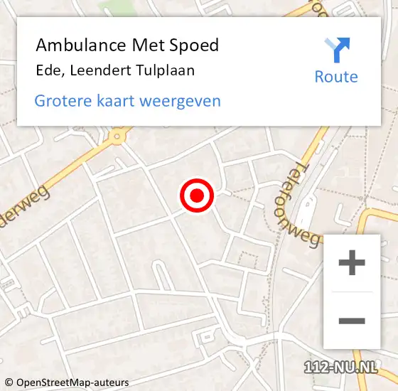 Locatie op kaart van de 112 melding: Ambulance Met Spoed Naar Ede, Leendert Tulplaan op 3 oktober 2021 18:35