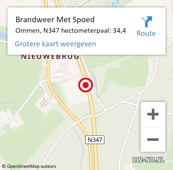 Locatie op kaart van de 112 melding: Brandweer Met Spoed Naar Ommen, N347 hectometerpaal: 34,4 op 3 oktober 2021 20:03