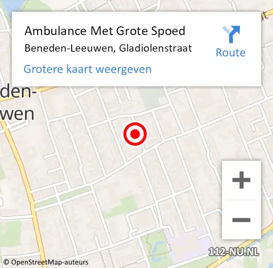 Locatie op kaart van de 112 melding: Ambulance Met Grote Spoed Naar Beneden-Leeuwen, Gladiolenstraat op 3 oktober 2021 20:29