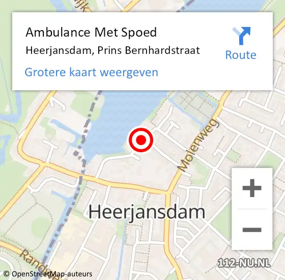 Locatie op kaart van de 112 melding: Ambulance Met Spoed Naar Heerjansdam, Prins Bernhardstraat op 4 oktober 2021 04:11