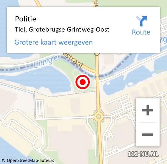 Locatie op kaart van de 112 melding: Politie Tiel, Grotebrugse Grintweg-Oost op 4 oktober 2021 06:27