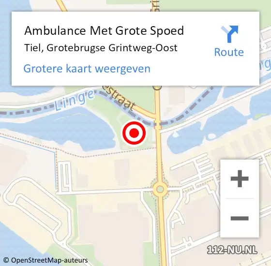 Locatie op kaart van de 112 melding: Ambulance Met Grote Spoed Naar Tiel, Grotebrugse Grintweg-Oost op 4 oktober 2021 06:27