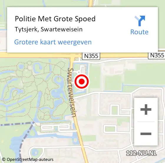 Locatie op kaart van de 112 melding: Politie Met Grote Spoed Naar Tytsjerk, Swarteweisein op 4 oktober 2021 09:09