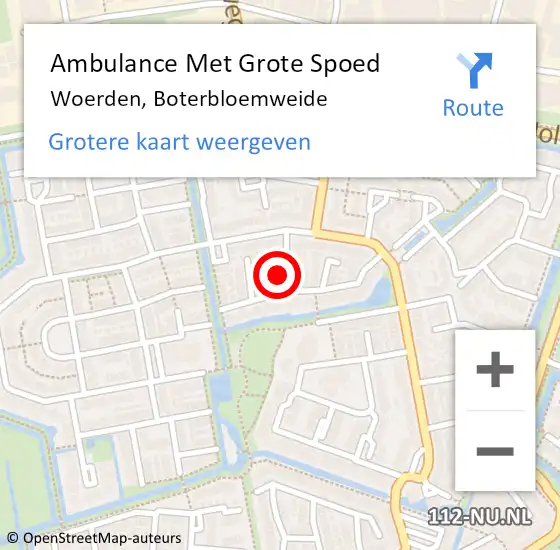 Locatie op kaart van de 112 melding: Ambulance Met Grote Spoed Naar Woerden, Boterbloemweide op 4 oktober 2021 11:31
