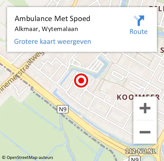 Locatie op kaart van de 112 melding: Ambulance Met Spoed Naar Alkmaar, Wytemalaan op 4 oktober 2021 12:08