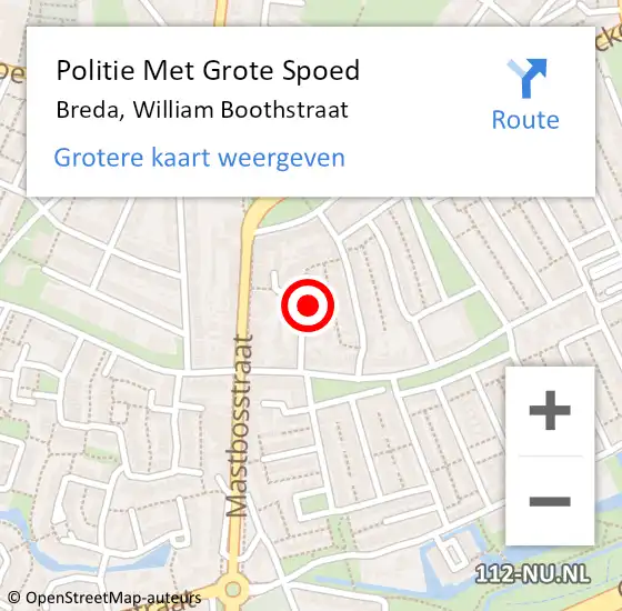 Locatie op kaart van de 112 melding: Politie Met Grote Spoed Naar Breda, William Boothstraat op 4 oktober 2021 13:32