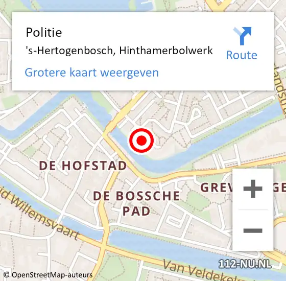 Locatie op kaart van de 112 melding: Politie 's-Hertogenbosch, Hinthamerbolwerk op 4 oktober 2021 13:37
