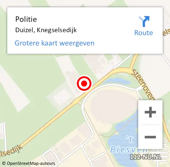 Locatie op kaart van de 112 melding: Politie Duizel, Knegselsedijk op 4 oktober 2021 16:31