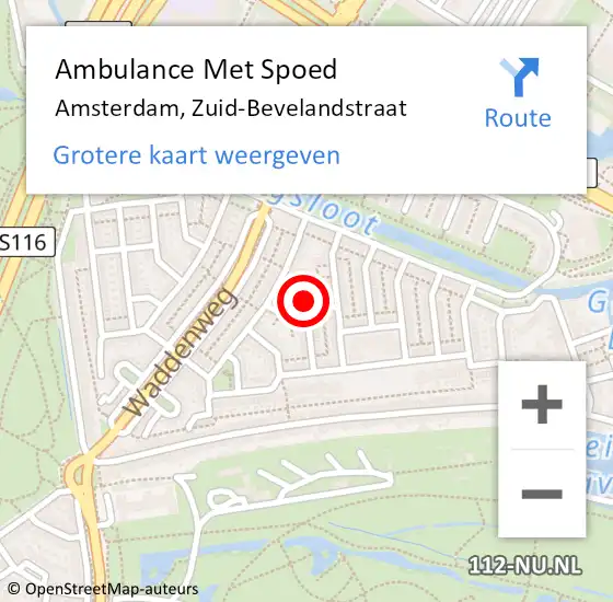 Locatie op kaart van de 112 melding: Ambulance Met Spoed Naar Amsterdam, Noord-Bevelandstraat op 4 oktober 2021 17:29