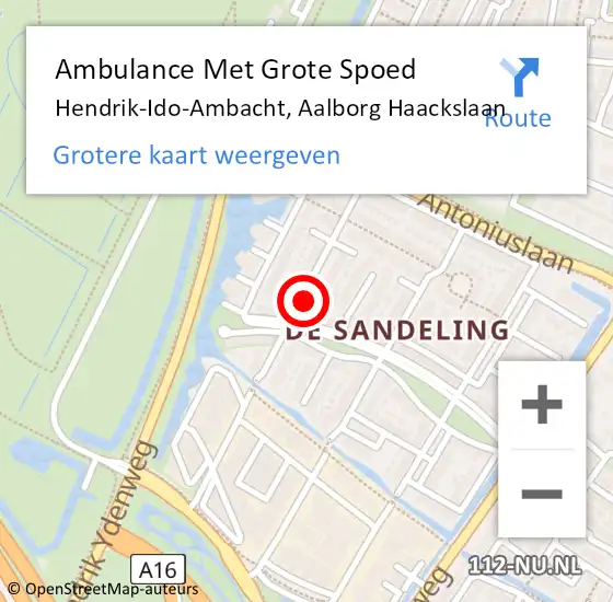 Locatie op kaart van de 112 melding: Ambulance Met Grote Spoed Naar Hendrik-Ido-Ambacht, Aalborg Haackslaan op 4 oktober 2021 17:44