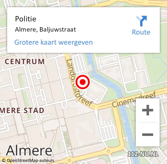Locatie op kaart van de 112 melding: Politie Almere, Baljuwstraat op 4 oktober 2021 17:56