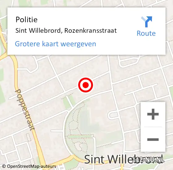 Locatie op kaart van de 112 melding: Politie Sint Willebrord, Rozenkransstraat op 4 oktober 2021 18:36