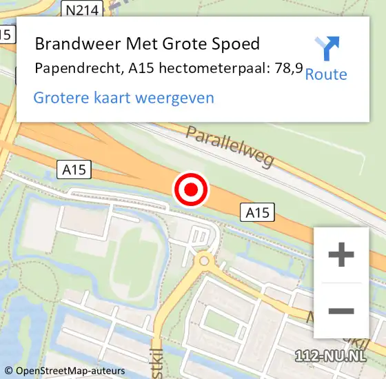 Locatie op kaart van de 112 melding: Brandweer Met Grote Spoed Naar Papendrecht, A15 hectometerpaal: 78,9 op 5 oktober 2021 07:42