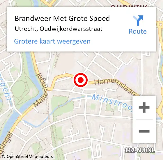 Locatie op kaart van de 112 melding: Brandweer Met Grote Spoed Naar Utrecht, Oudwijkerdwarsstraat op 5 oktober 2021 15:51