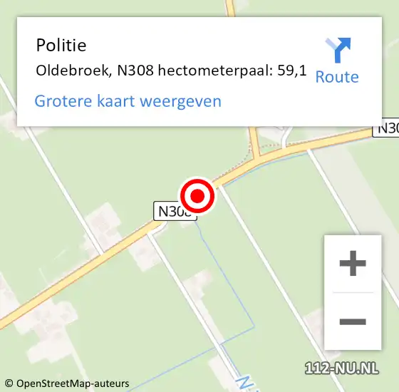 Locatie op kaart van de 112 melding: Politie Oldebroek, N308 hectometerpaal: 59,1 op 5 oktober 2021 17:17