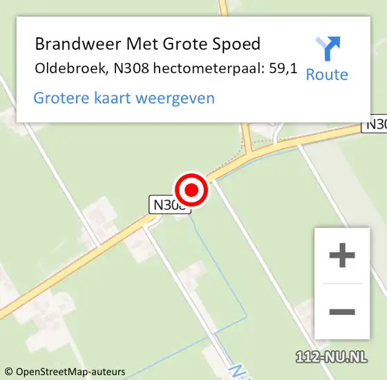 Locatie op kaart van de 112 melding: Brandweer Met Grote Spoed Naar Oldebroek, N308 hectometerpaal: 59,1 op 5 oktober 2021 17:19