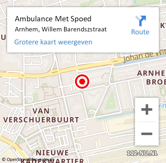 Locatie op kaart van de 112 melding: Ambulance Met Spoed Naar Arnhem, Willem Barendszstraat op 5 oktober 2021 17:19