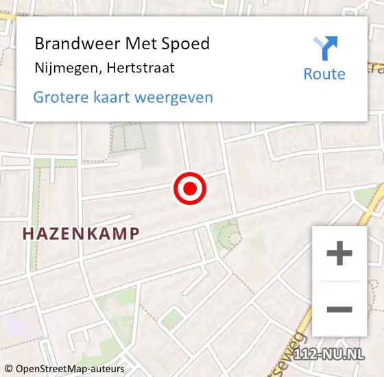 Locatie op kaart van de 112 melding: Brandweer Met Spoed Naar Nijmegen, Hertstraat op 5 oktober 2021 18:43