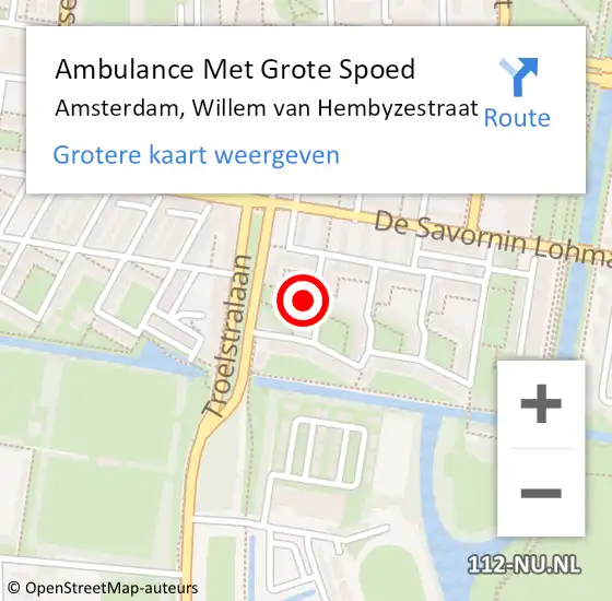 Locatie op kaart van de 112 melding: Ambulance Met Grote Spoed Naar Amsterdam, Willem van Hembyzestraat op 6 oktober 2021 07:43