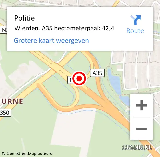 Locatie op kaart van de 112 melding: Politie Wierden, A35 hectometerpaal: 42,4 op 6 oktober 2021 08:24