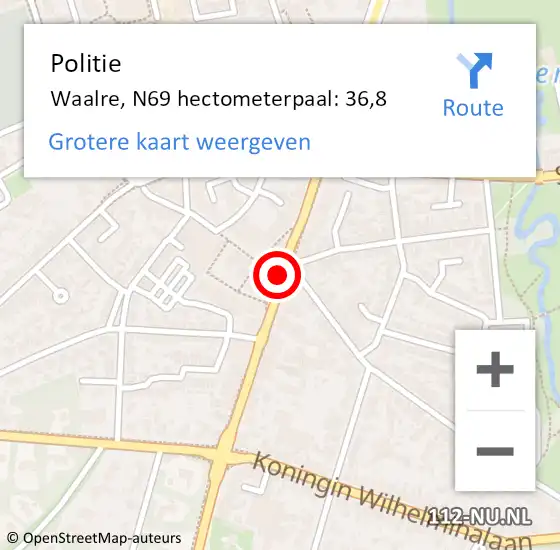 Locatie op kaart van de 112 melding: Politie Waalre, N69 hectometerpaal: 36,8 op 6 oktober 2021 08:29