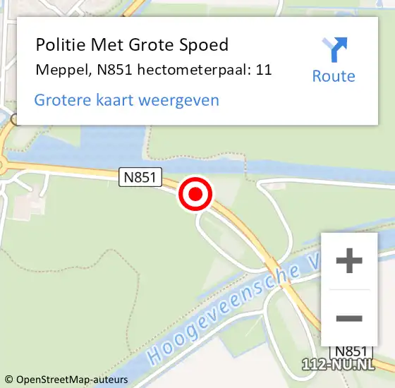 Locatie op kaart van de 112 melding: Politie Met Grote Spoed Naar Meppel, N851 hectometerpaal: 11 op 6 oktober 2021 10:17