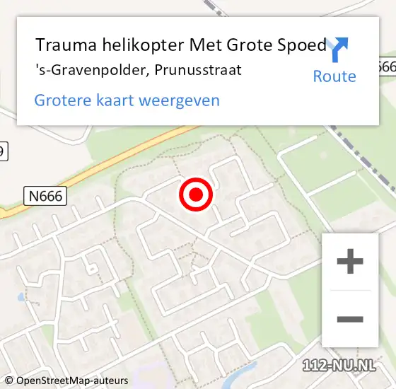 Locatie op kaart van de 112 melding: Trauma helikopter Met Grote Spoed Naar 's-Gravenpolder, Prunusstraat op 6 oktober 2021 11:19